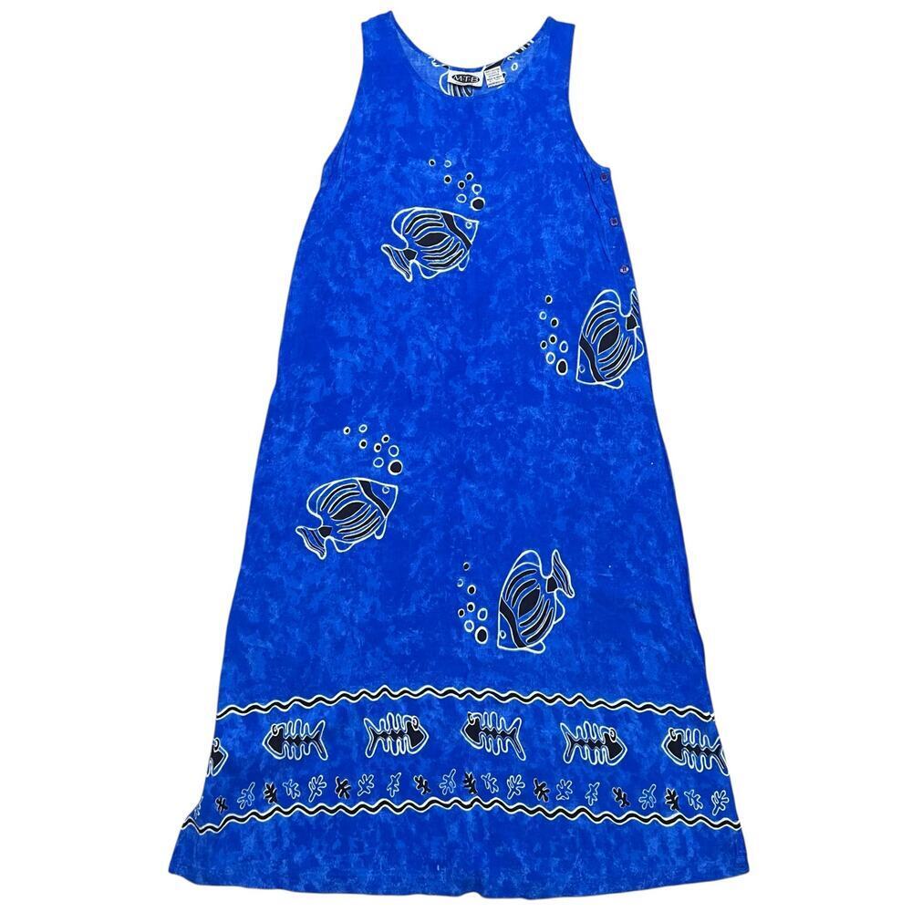 Vintage 90’s MTB - Meant to Be Fish 100% Rayon Summer Dress‎ Made in India - M